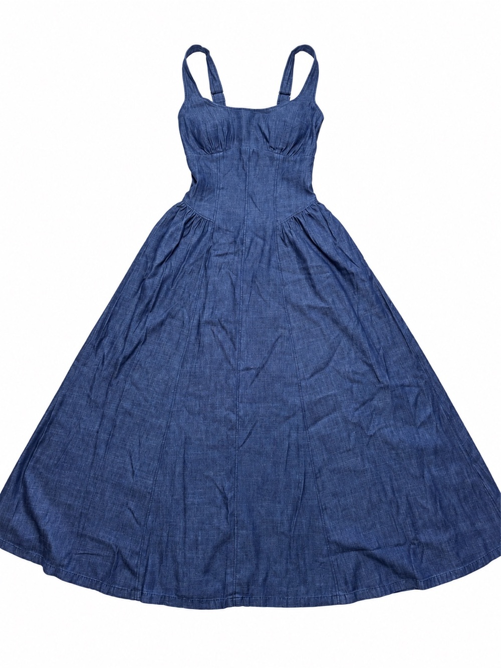 Abercrombie & Fitch Dylan Bra-Free Denim Midi Dress in Dark Wash - Picture 2 of 8